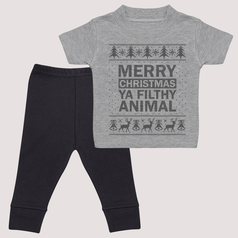 Merry Christmas Ya Filthy Animal - Matching Set - Bottoms & Tee - 0 Months to 24 Months