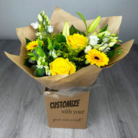 PERSONALISED Sunshine Hand Tied Box Bouquet - Create Your Own Text Design