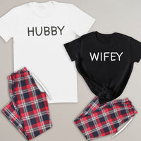 Hubby & Wifey - Couples Matching Pyjamas - Top & Tartan PJ Bottoms - (Sold Separately)