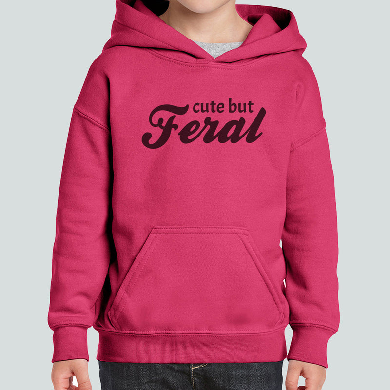 Cute But Feral - Kids Pink Hoody 1-2 yrs to 11 yrs