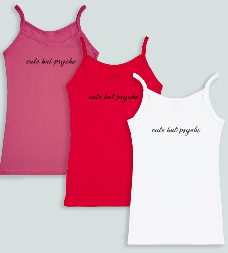 Cute But Psycho - Womens Strap Tops - XS to XXL