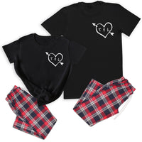 PERSONALISED Heart Arrow & Initials - Couples Matching Pyjamas - Top & Tartan PJ Bottoms - (Sold Separately)