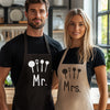 Mr & Mrs Kitchen Chefs- Printed Aprons Set x2 - One Size