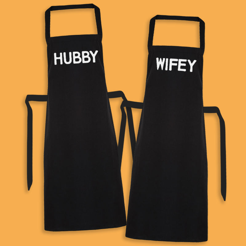 HUBBY & WIFEY - Printed Aprons Set x2 - One Size