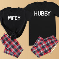 PERSONALISED Hubby & Wifey - Couples Matching Pyjamas - Top & Tartan PJ Bottoms - (Sold Separately)