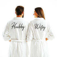 Hubby & Wifey Script - Matching Bath Robes - Couple Gift Set - (Sold Separately)