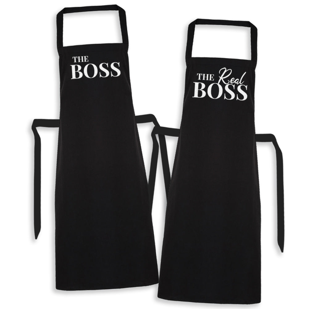 The Boss & The Real Boss - Printed Aprons Set x2 - One Size