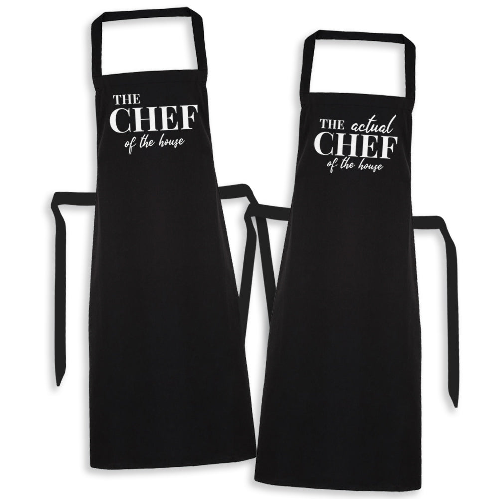 The Chef & The Real Chef Of The Kitchen - Printed Aprons Set x2 - One Size