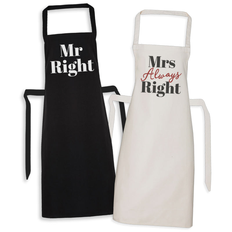 Mr Right & Mrs Always Right - Printed Aprons Set x2 - One Size