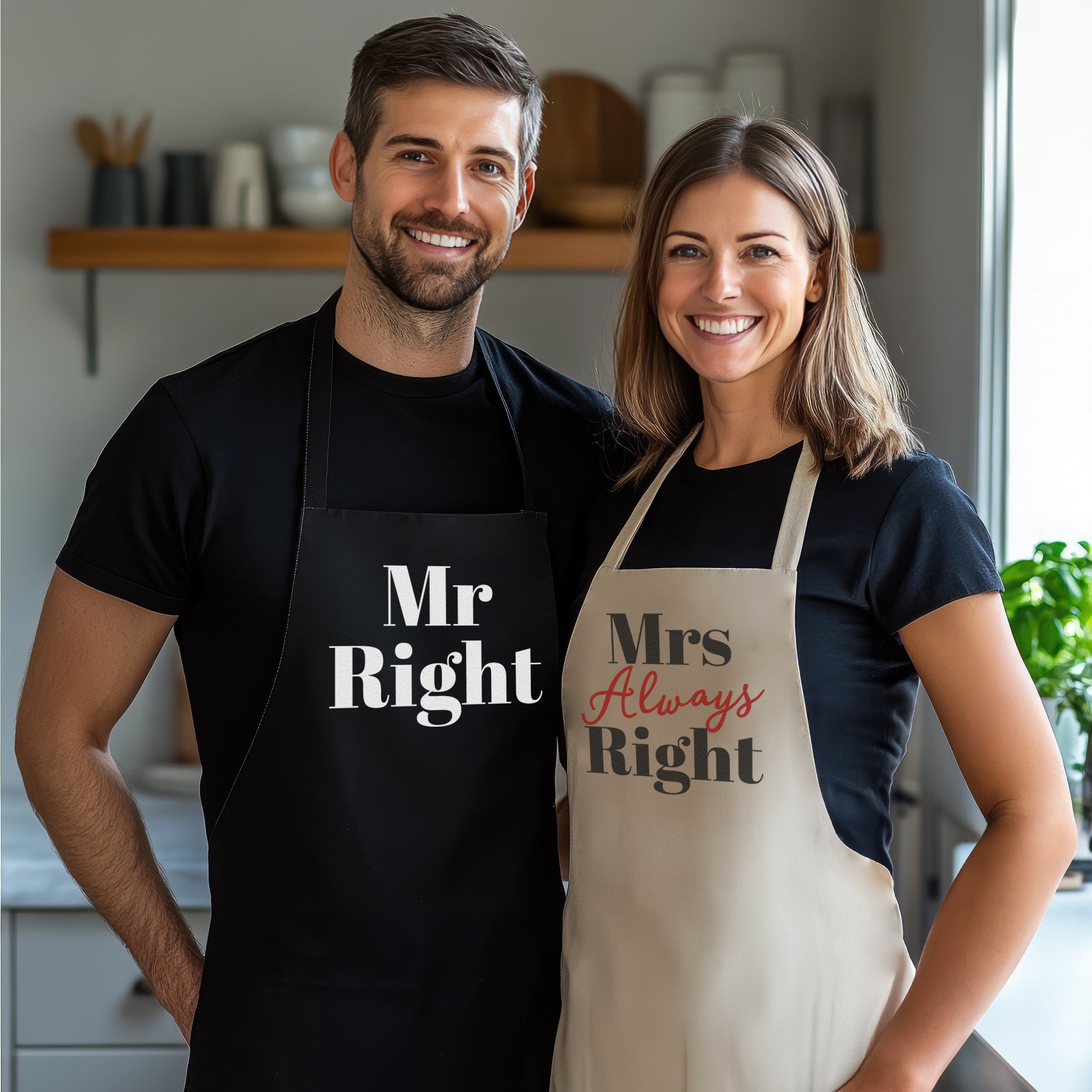 Mr Right & Mrs Always Right - Printed Aprons Set x2 - One Size