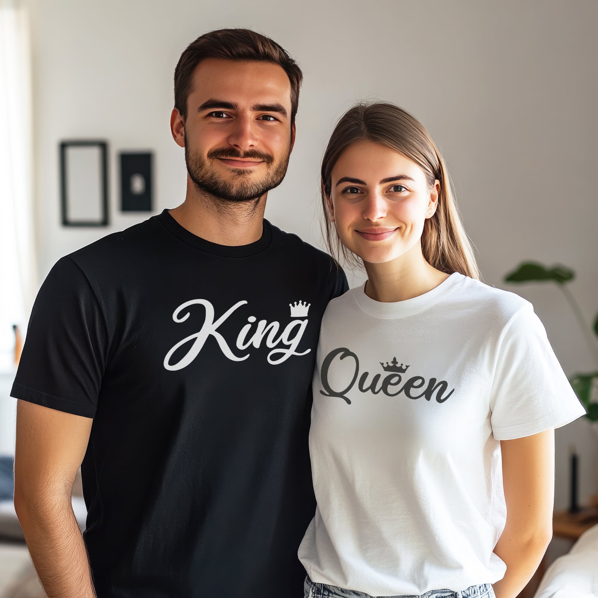 King & Queen Crown - Couples Matching Pyjamas - Top & Tartan PJ Bottoms - (Sold Separately)