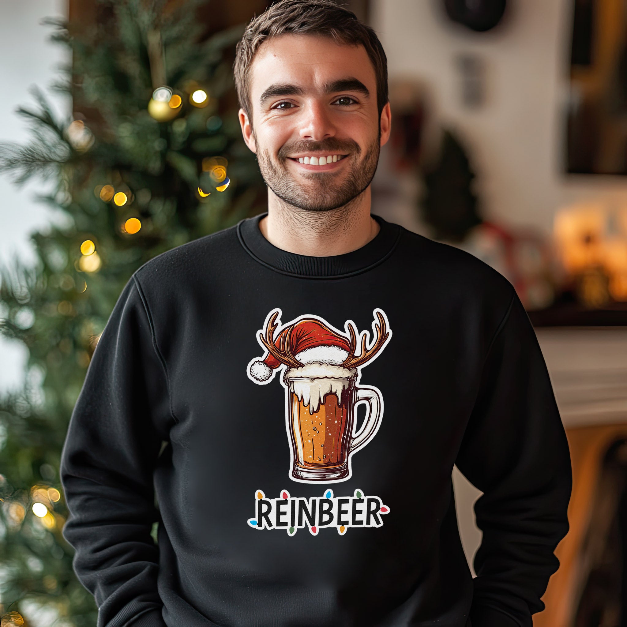 Reinbeer Outline - Christmas Sweater - Christmas Jumper Sweatshirt - All Sizes