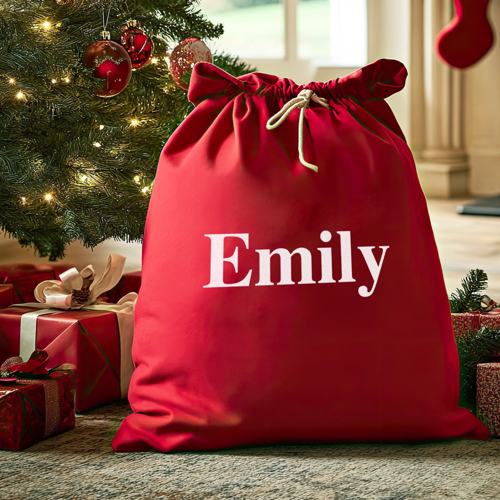 Personalised Name in Bold White - Christmas Santa Sack