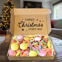 PERSONALISED Name Christmas Sweet Box & Stars - Jelly & Fizzy Sweet Box