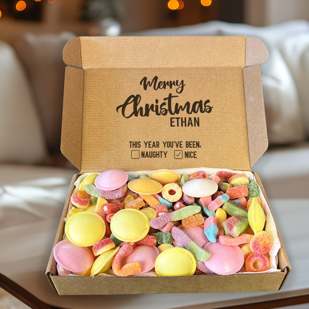 PERSONALISED Merry Christmas Nice & Naughty List - Jelly & Fizzy Sweet Box