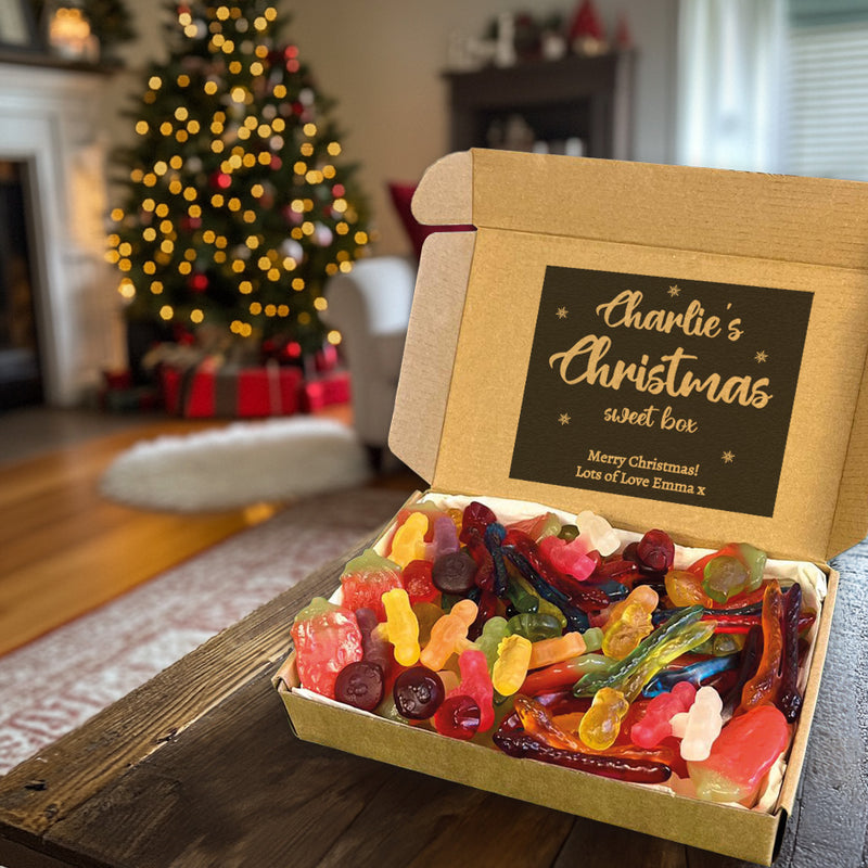 PERSONALISED Name Christmas Black Box Design - Jelly & Fizzy Sweet Box