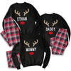 PERSONALISED Name Reindeer - Family Matching Christmas Pyjamas - Sweater & Tartan PJ Bottoms - (Sold Separately)