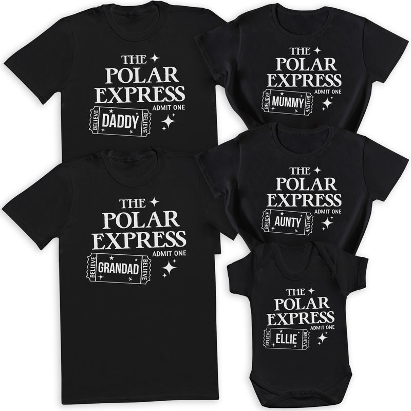 PERSONALISED Name The Polar Express Admit One - Family Matching Christmas Tops - Adult, Kids & Baby - (Sold Separately)