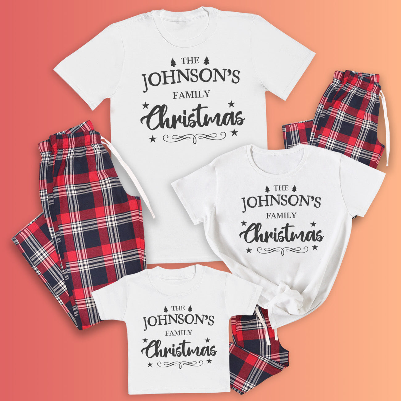 PERSONALISED The Family Christmas - Family Matching Christmas Pyjamas - Top & Tartan PJ Bottoms - (Sold Separately)