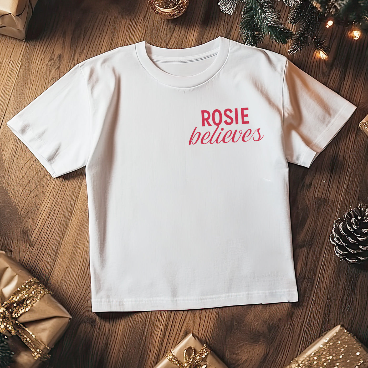 PERSONALISED Name Believes Pocket Design - Family Matching Christmas Tops - Adult, Kids & Baby - (Sold Separately)