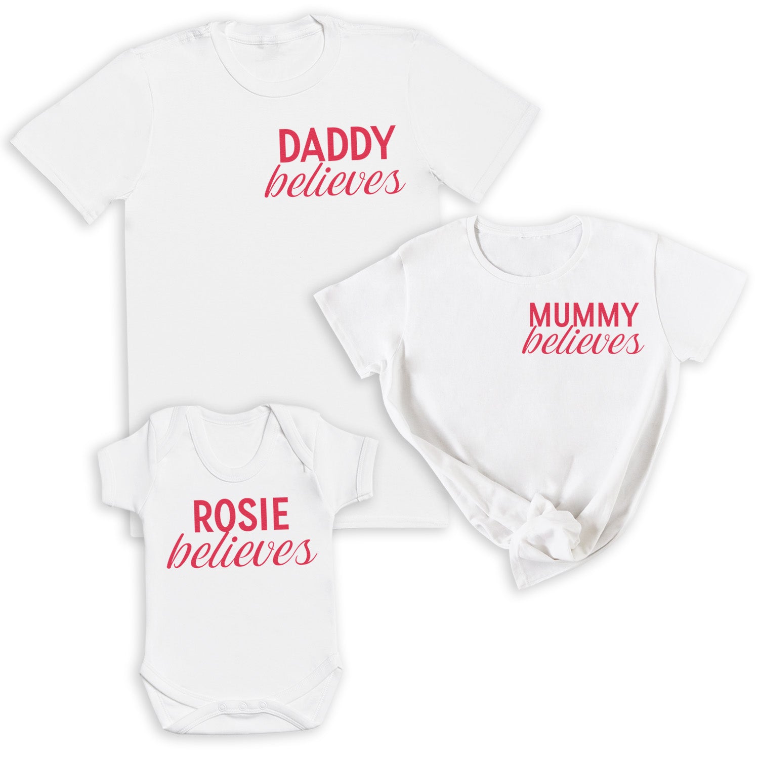 PERSONALISED Name Believes Pocket Design - Family Matching Christmas Tops - Adult, Kids & Baby - (Sold Separately)