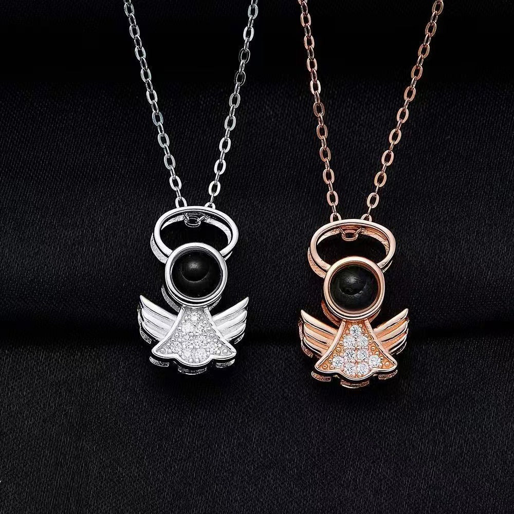 Elegant Angel Diamond Necklace with Projection Feature - Photo Projection Unique Gift