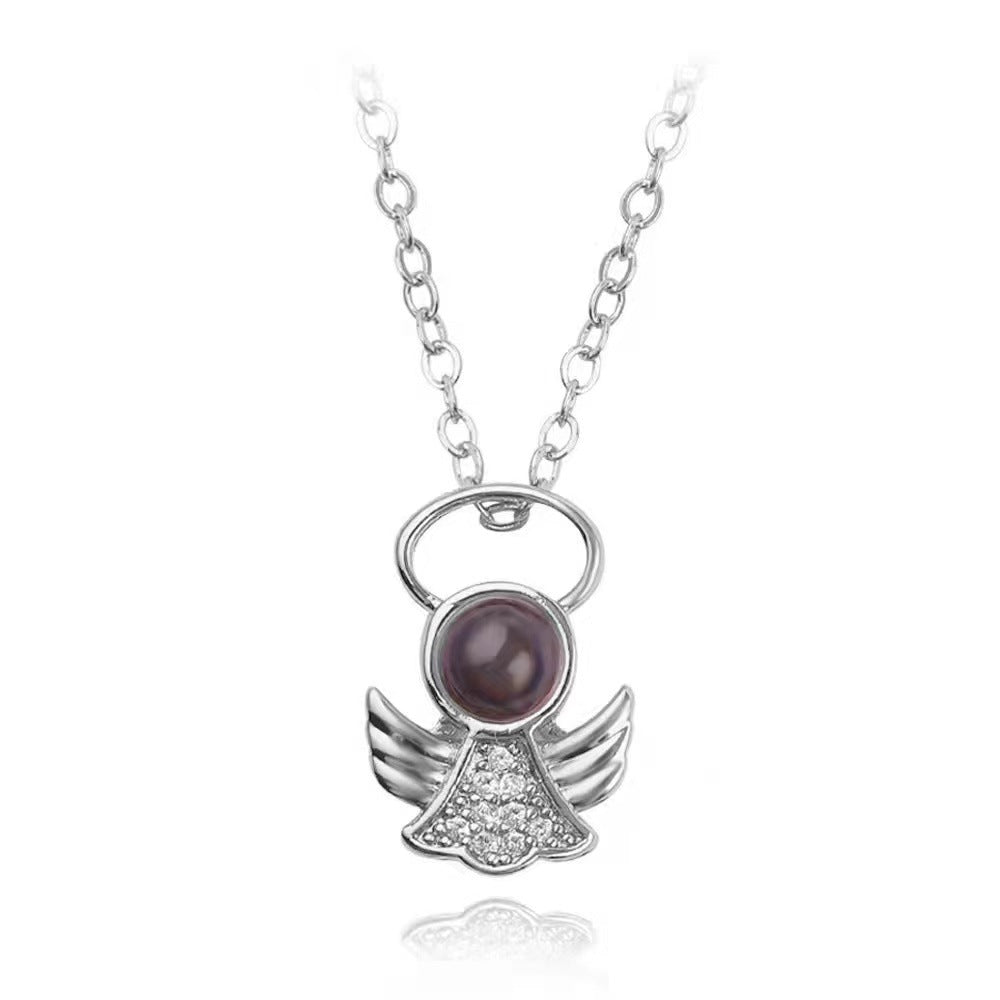 Elegant Angel Diamond Necklace with Projection Feature - Photo Projection Unique Gift