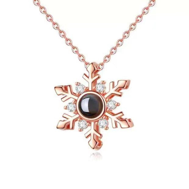 Exquisite and Regal Snowflake Inlaid Zircon Design Projection Gem Necklace - Photo Projection Unique Gift