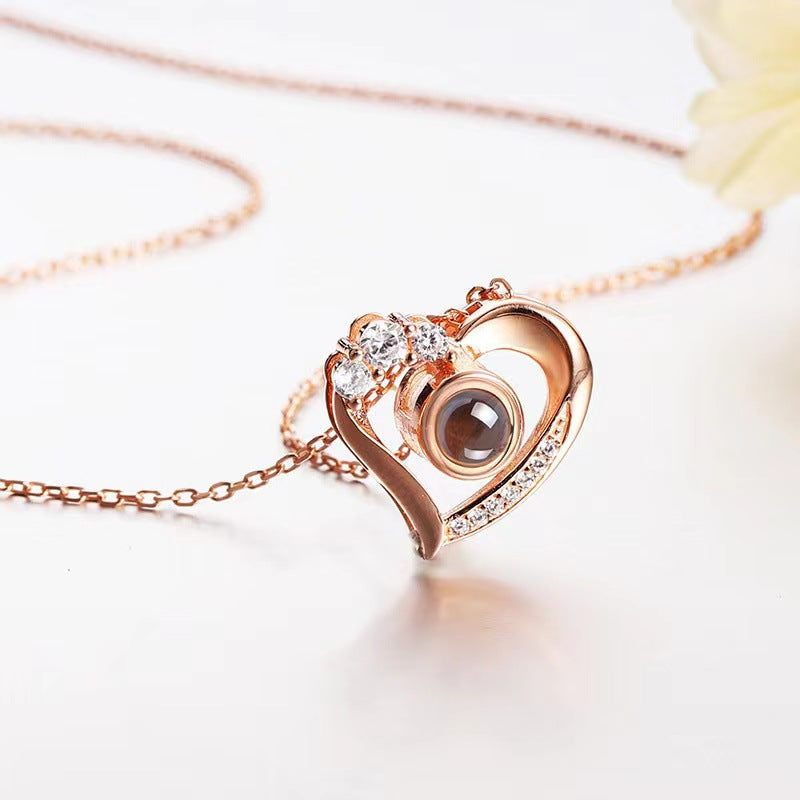 Elegant Heart Diamond Necklace with Projection Gem - Photo Projection Unique Gift