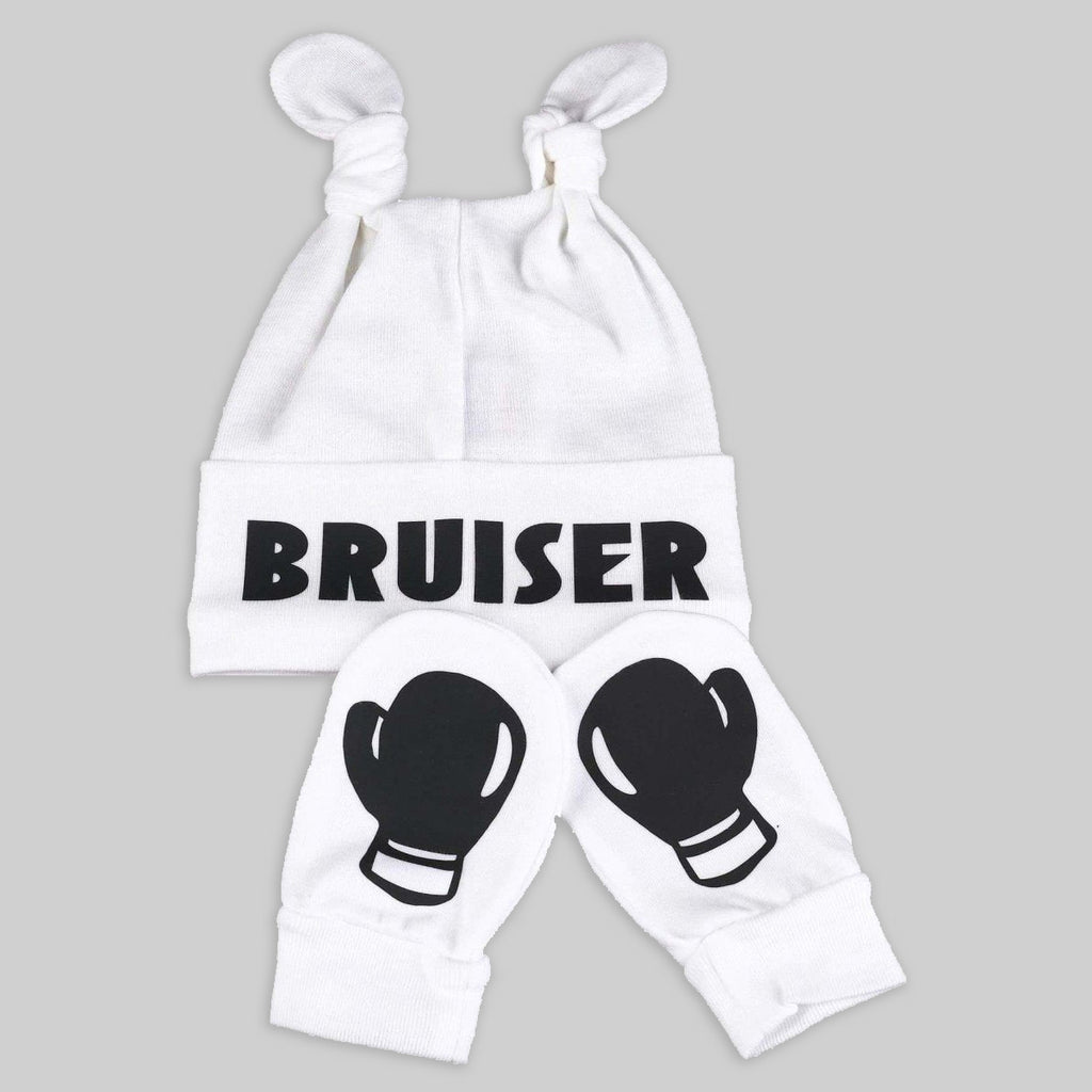 Bruiser Knot Hat & Boxing Gloves Scratch Mits Baby Set