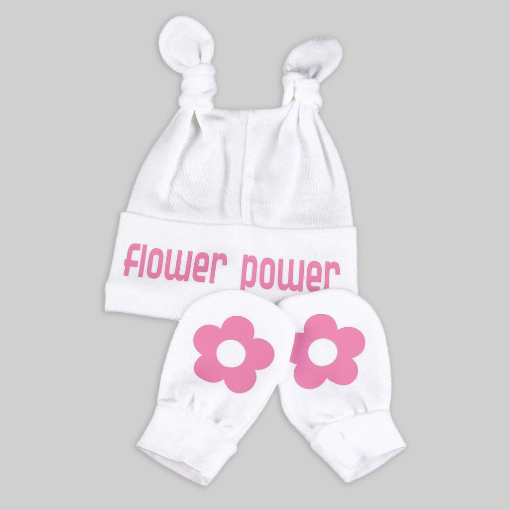 Flower Power Knot Hat & Scratch Mits Baby Set