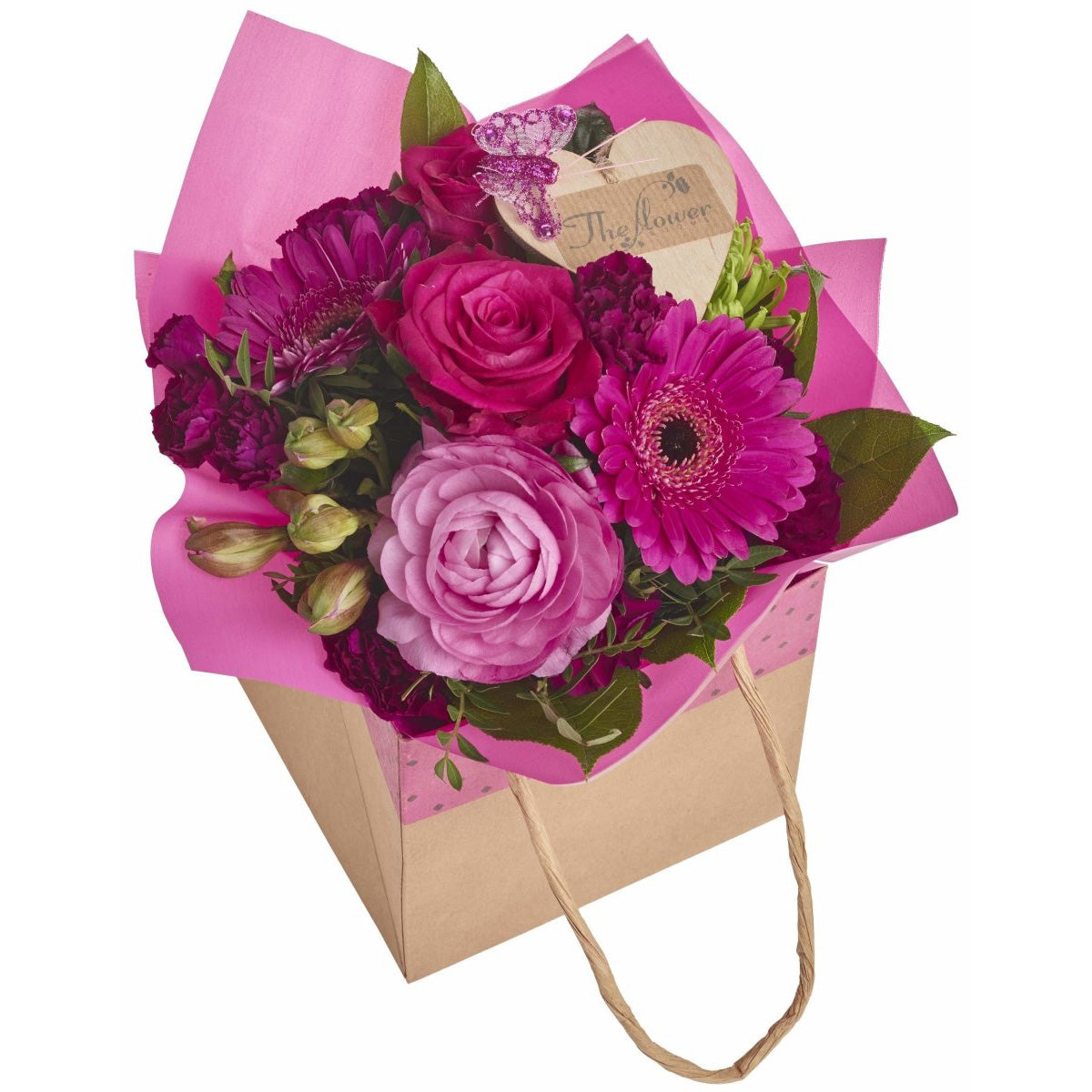 Mini Pink Hand Tied Bag - Mini Flower Gift