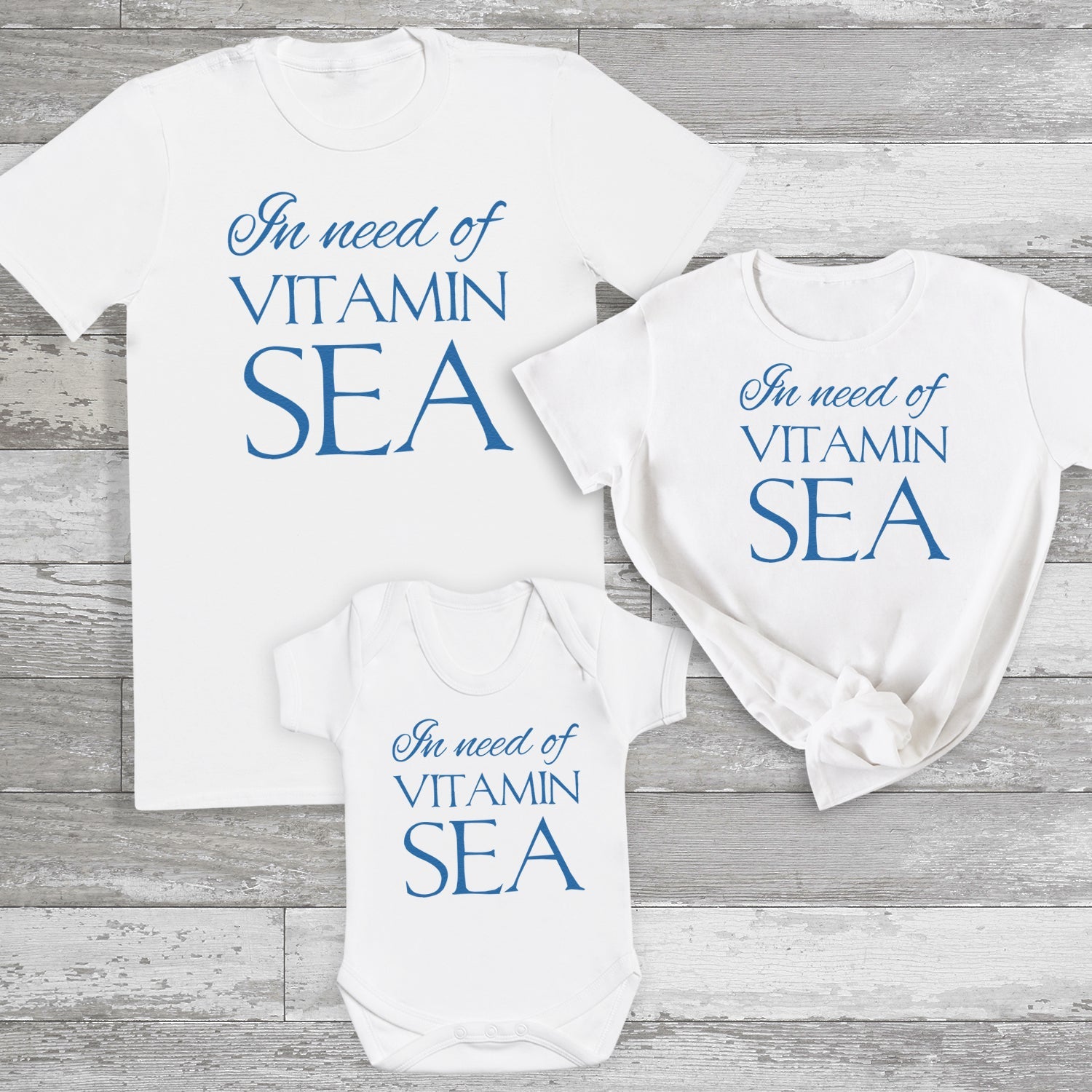 In Need Of Vitamin Sea - Matching Family Holiday Set - Baby Bodysuit & Kids T-Shirt, Mum & Dad T-Shirt - (Sold Separately)