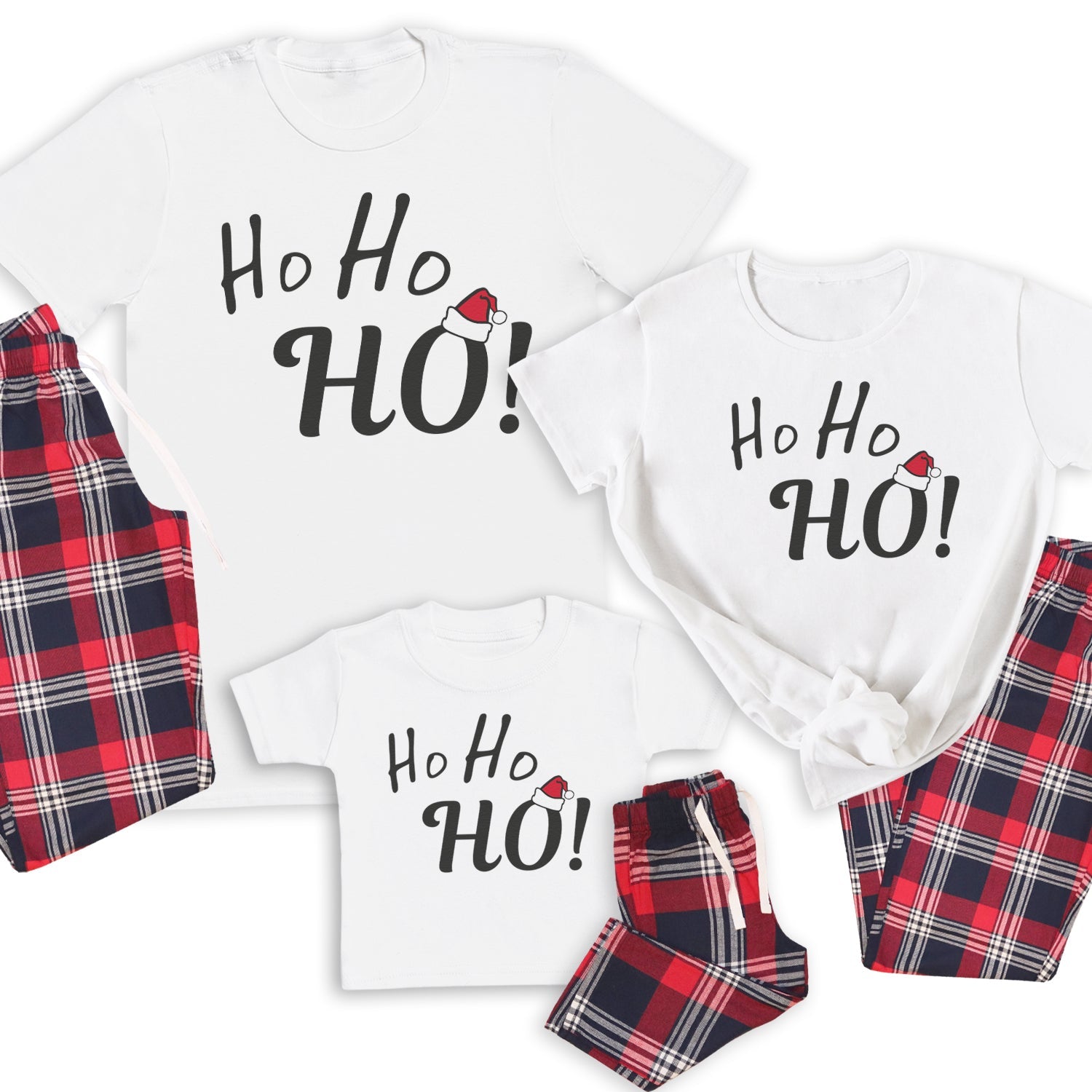 Ho Ho Ho - Family Matching Christmas Pyjamas - Top & Tartan PJ Bottoms - (Sold Separately)