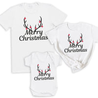 Merry Christmas Antlers - Family Matching Christmas Tops - (Sold Separately)