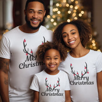 Merry Christmas Antlers - Family Matching Christmas Tops - (Sold Separately)