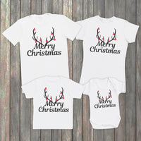 Merry Christmas Antlers - Family Matching Christmas Tops - (Sold Separately)