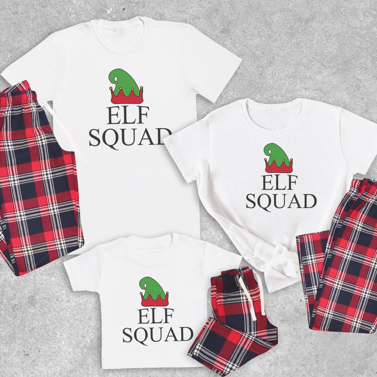 Elf Squad - Family Matching Christmas Pyjamas - Top & Tartan PJ Bottoms - (Sold Separately)