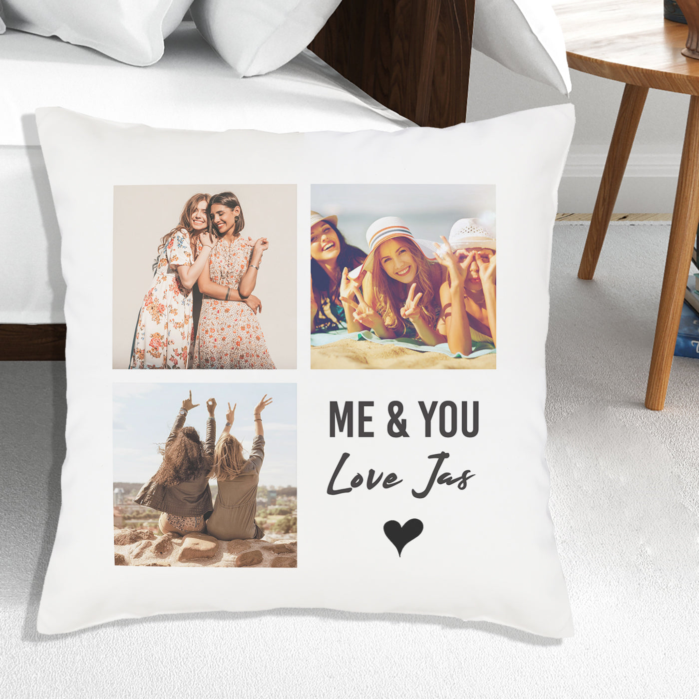 Personalised 3 Photo Upload & Love You Text - Printed Cushion Cover - One Size