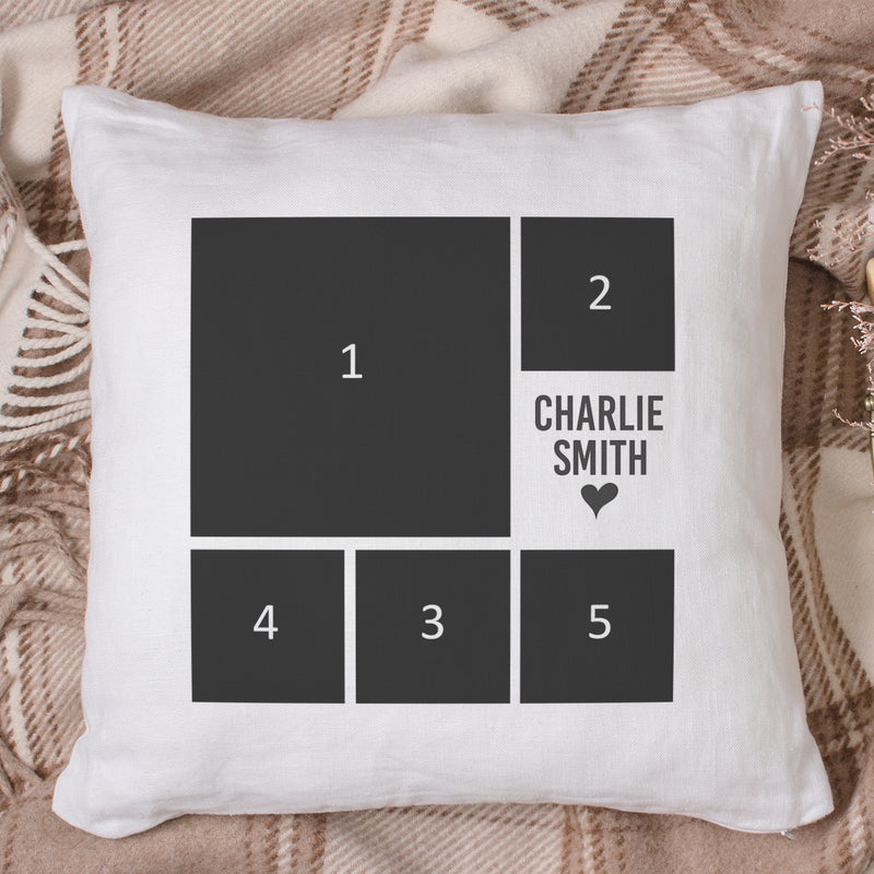 Personalised Kids 5 Photos & Name - Printed Cushion Cover - One Size