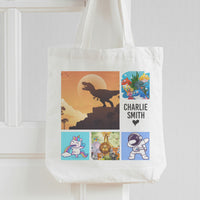 Personalised Kids 5 Photos & Name - Canvas Tote Bag