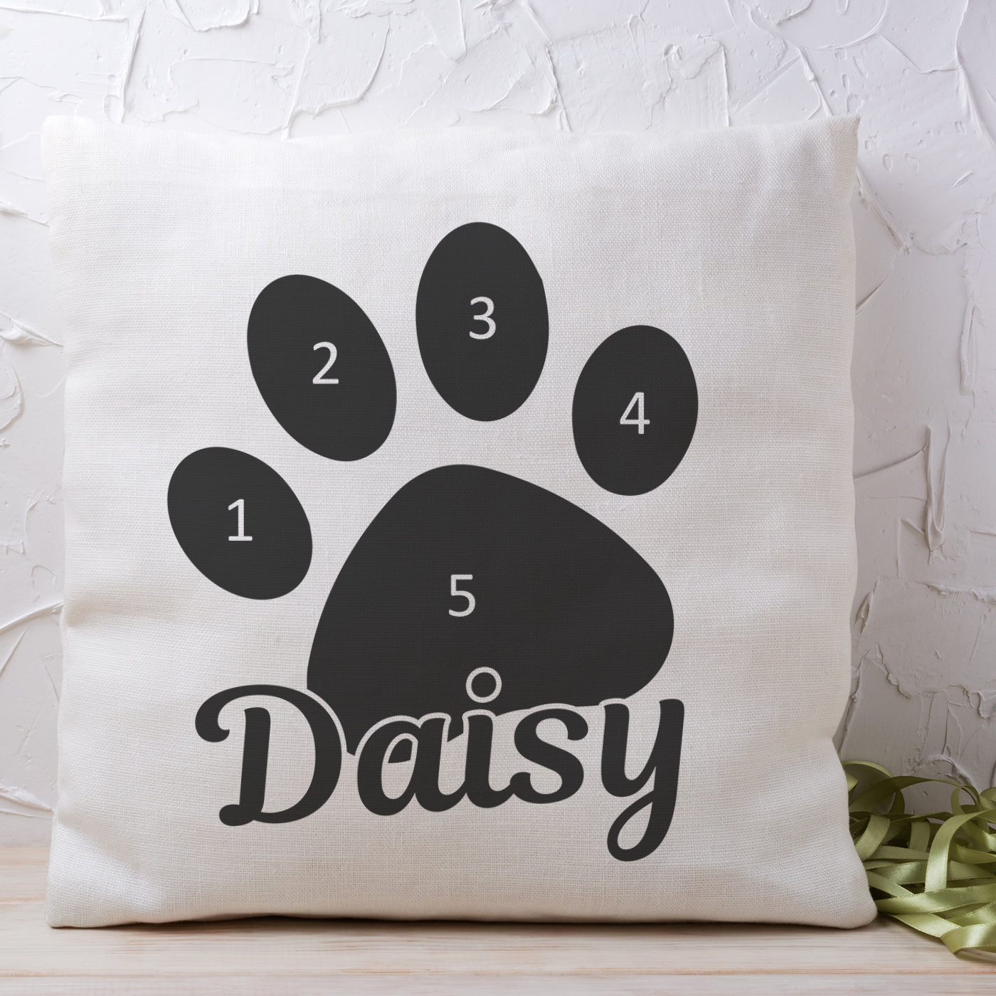 Personalised 5 Photo Paw & Name - Printed Cushion Cover - One Size