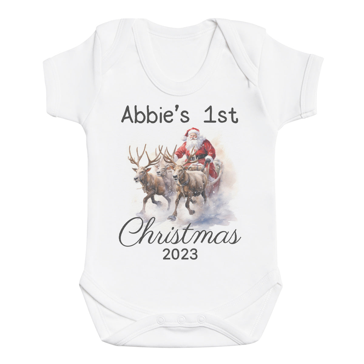 PERSONALISED 1st Christmas Name & Year - Baby Bodysuit & Baby T-Shirt