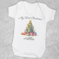 PERSONALISED My First Christmas Name with Xmas Tree - Baby Bodysuit & Baby T-Shirt