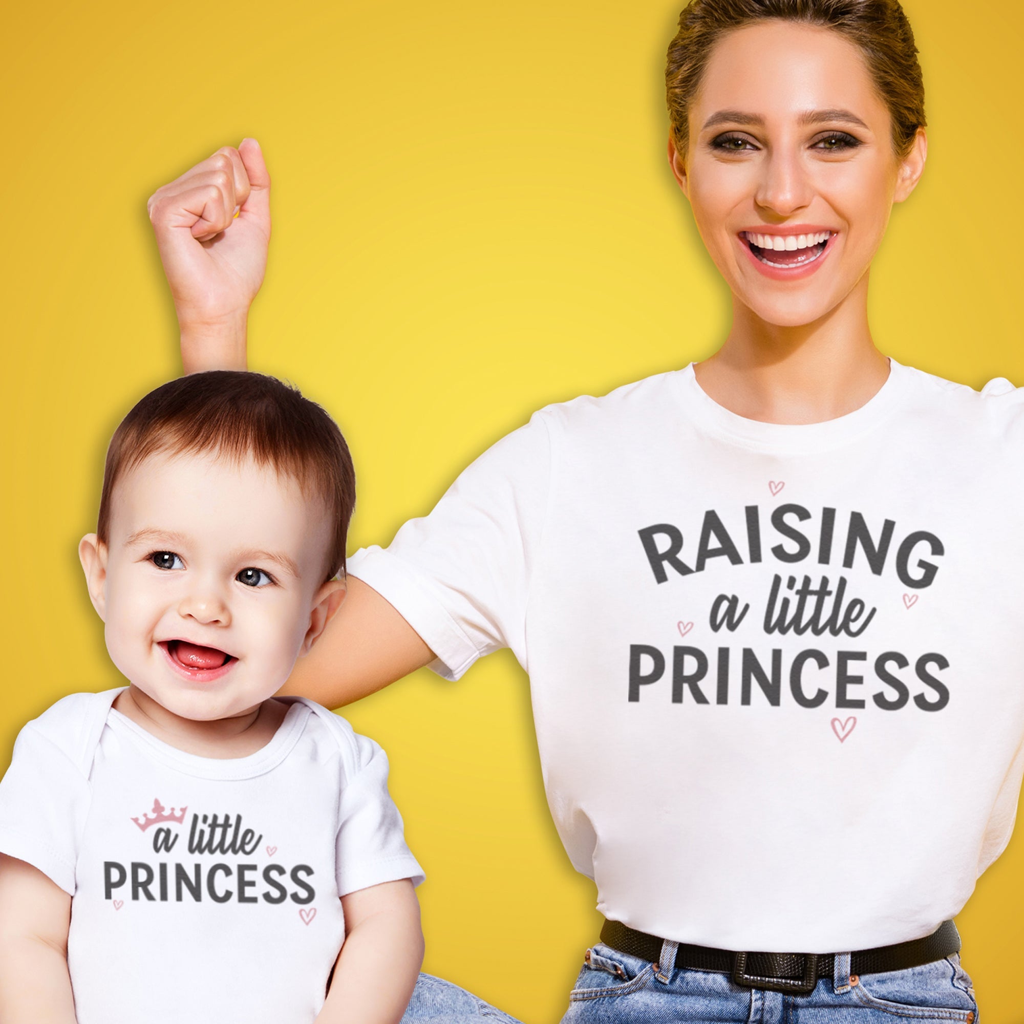 Raising A Princess - Baby T-Shirt & Bodysuit / Mum T-Shirt Matching Set - (Sold Separately)