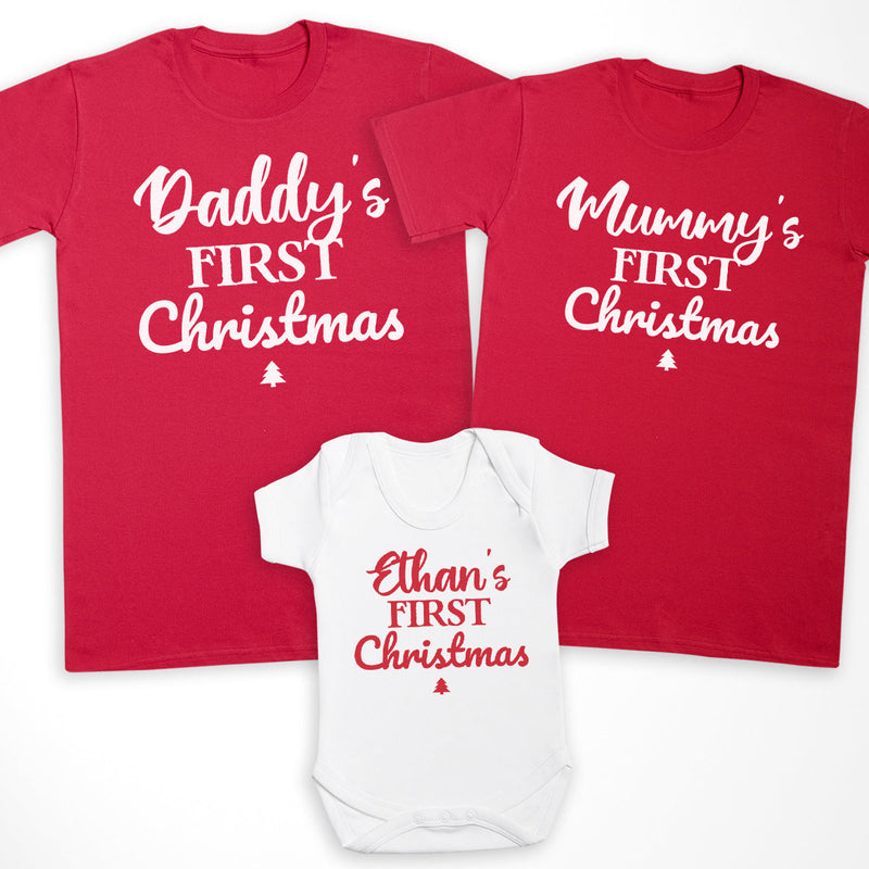 Personalised Daddy, Mummy & ... First Christmas - Family Matching Christmas Tops - Adult, Kids & Baby - (Sold Separately)