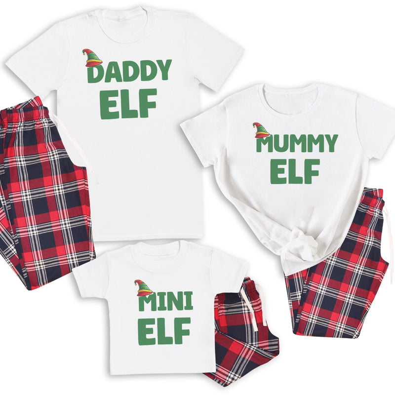 Daddy, Mummy & Mini Elf - Family Matching Christmas Pyjamas - Top & Tartan PJ Bottoms - (Sold Separately)