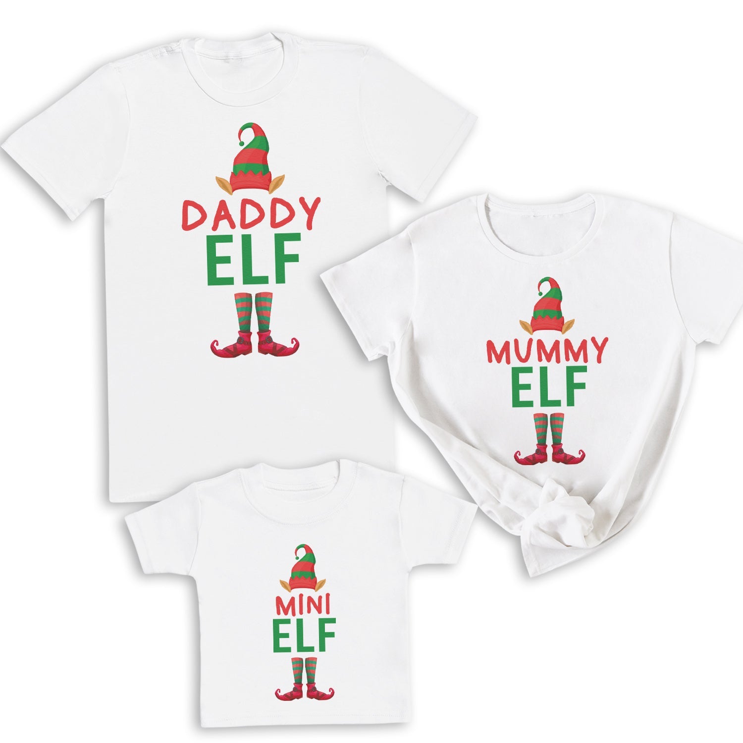 Daddy, Mummy & Mini Elf - Family Matching Christmas Tops - Adult, Kids & Baby - (Sold Separately)