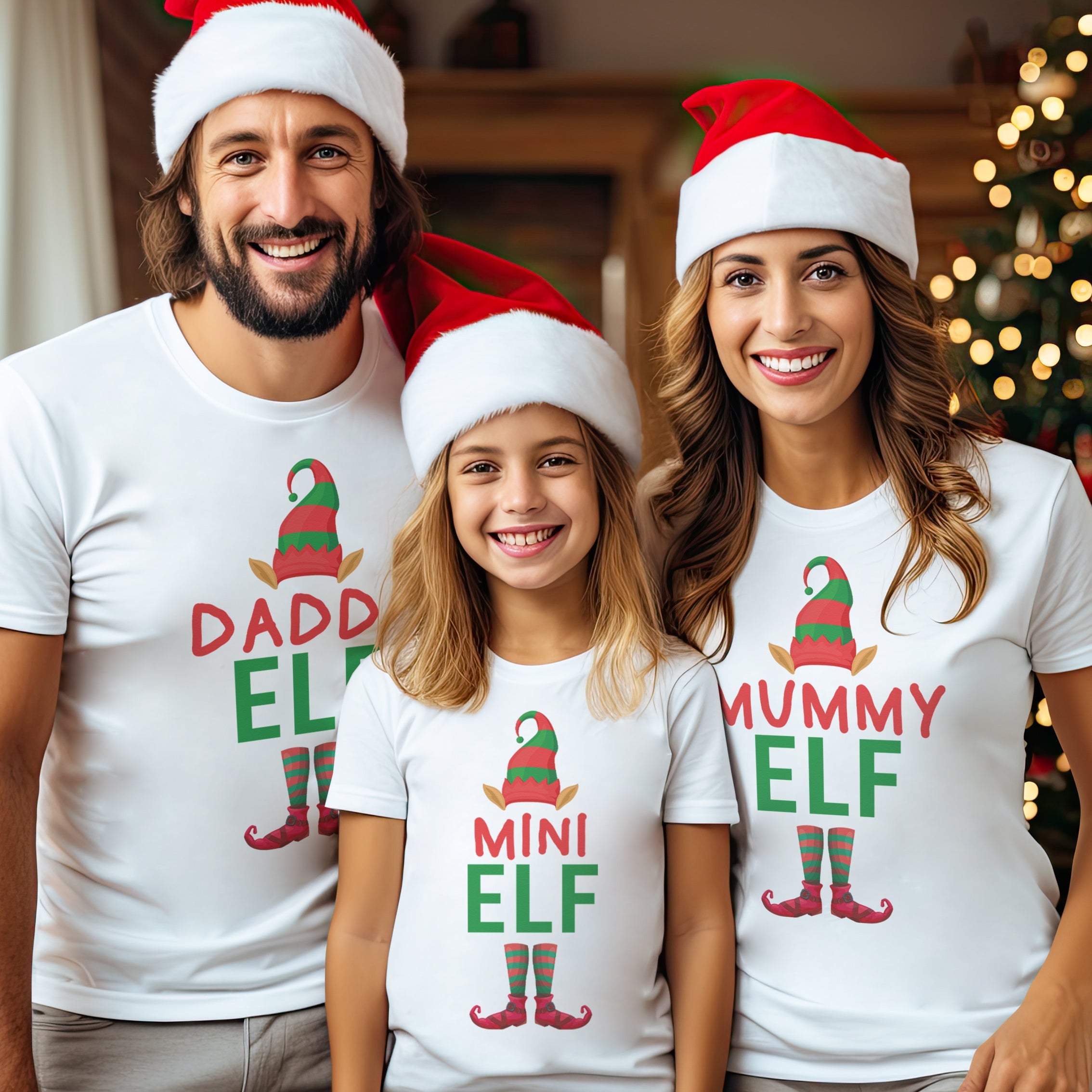 Daddy, Mummy & Mini Elf - Family Matching Christmas Tops - Adult, Kids & Baby - (Sold Separately)