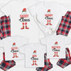 Full Family Claus Scripted with Feet - Family Matching Christmas Pyjamas - Top & Tartan PJ Bottoms - (Sold Separately)